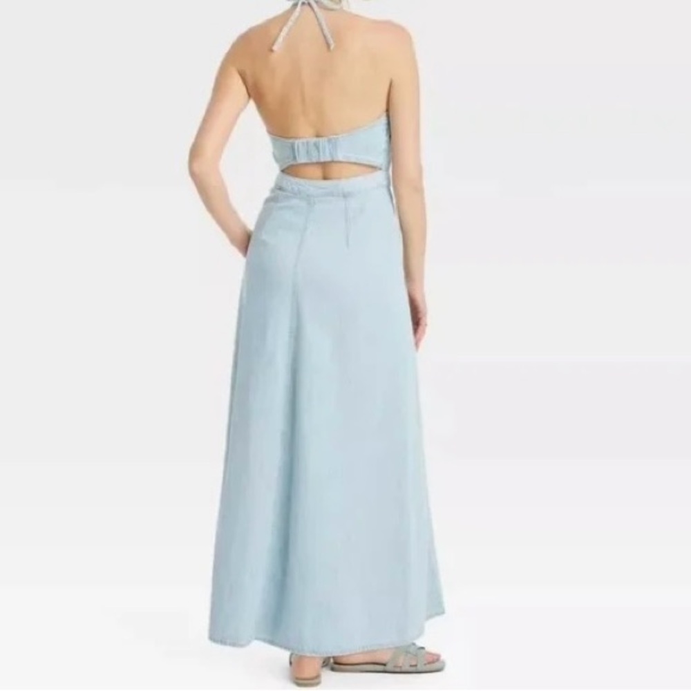 Universal Thread Light Wash Halter Maxi Dress NWT - image 3